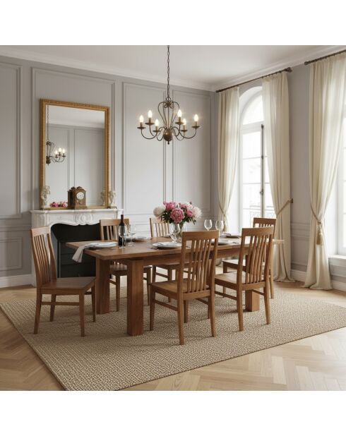 Table rectangulaire en bois sculpté bicolore 200/280 Acacia Maya Naturel - 200x100x78 cm