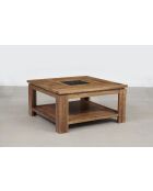Table basse carrée bois sculpté bicolore Acacia Maya Naturel - 80x80x40 cm