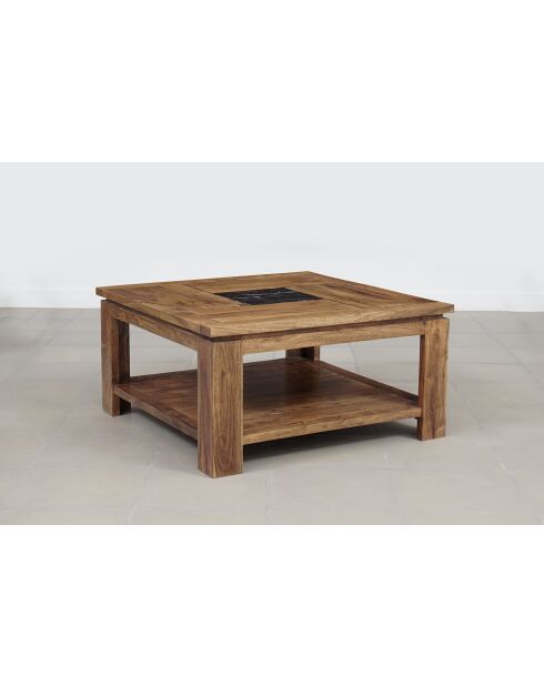 Table basse carrée bois sculpté bicolore Acacia Maya Naturel - 80x80x40 cm