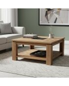 Table basse carrée bois sculpté bicolore Acacia Maya Naturel - 80x80x40 cm