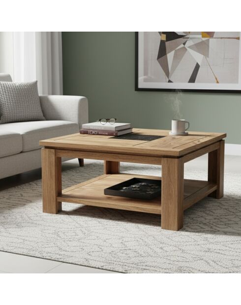 Table basse carrée bois sculpté bicolore Acacia Maya Naturel - 80x80x40 cm