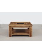 Table basse carrée bois sculpté bicolore Acacia Maya Naturel - 80x80x40 cm