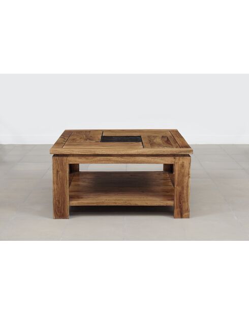 Table basse carrée bois sculpté bicolore Acacia Maya Naturel - 80x80x40 cm