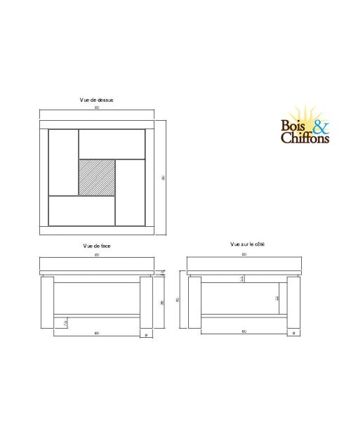 Table basse carrée bois sculpté bicolore Acacia Maya Naturel - 80x80x40 cm