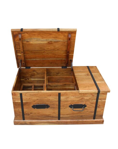 Table basse coffre rectangulaire en acacia massif Marron - 100x55x45 cm