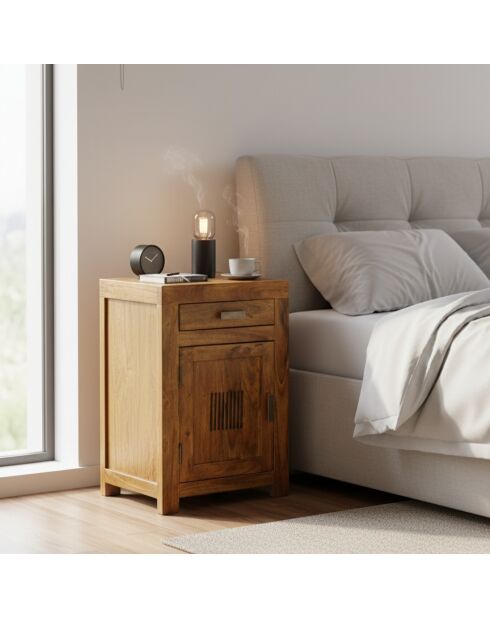 Chevet strié bois - Charnière gauche Marron - 40x30x60 cm