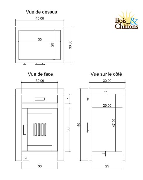 Chevet strié bois - Charnière gauche Marron - 40x30x60 cm