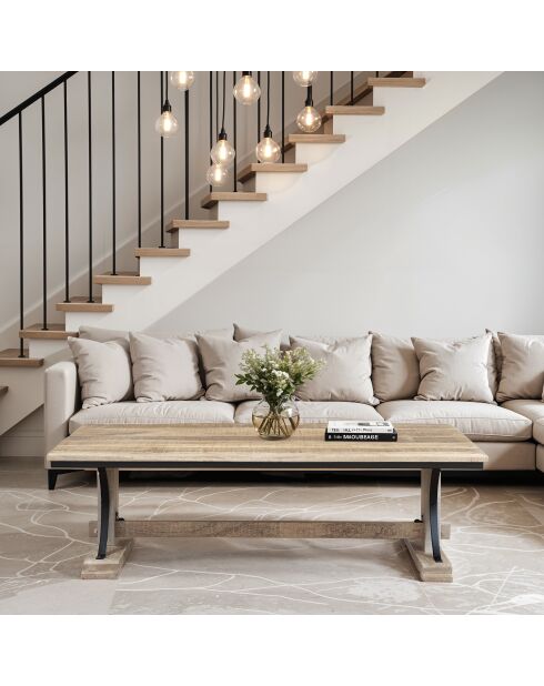 Table basse rectangulaire Manguier Pondicherry Beige - 130x65x40 cm