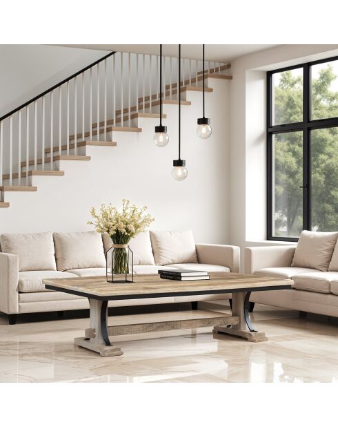 Table basse rectangulaire Manguier Pondicherry Beige - 130x65x40 cm