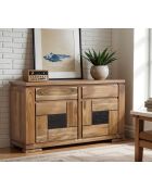 Petit buffet bois sculpté bicolore 2P 2T Acacia Maya Naturel - 140x45x80 cm