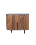 Petit buffet bois 2P plateau marbre noir Manguier Kfir Naturel - 95x40x80 cm