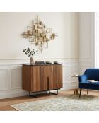 Petit buffet bois 2P plateau marbre noir Manguier Kfir Naturel - 95x40x80 cm