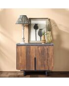 Petit buffet bois 2P plateau marbre noir Manguier Kfir Naturel - 95x40x80 cm