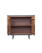 Petit buffet bois 2P plateau marbre noir Manguier Kfir Naturel - 95x40x80 cm