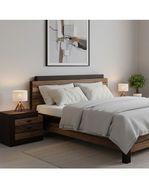 Chevet bois bicolore - débord droite Naturel - 54x38x42 cm