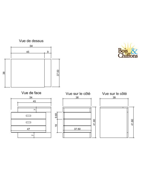 Chevet bois bicolore - débord droite Naturel - 54x38x42 cm