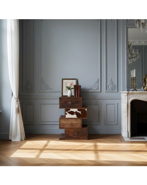 Chiffonnier Zig Zag multi-matériaux peau de vache Naturel - 50x40x80 cm