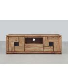 Meuble TV bois sculpté bicolore 160 2P 1T Acacia Maya Naturel - 160x40x55 cm