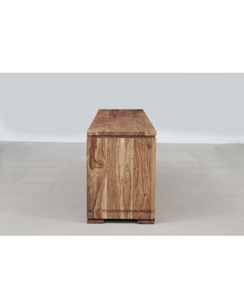 Meuble TV bois sculpté bicolore 160 2P 1T Acacia Maya Naturel - 160x40x55 cm