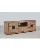 Meuble TV bois sculpté bicolore 160 2P 1T Acacia Maya Naturel - 160x40x55 cm