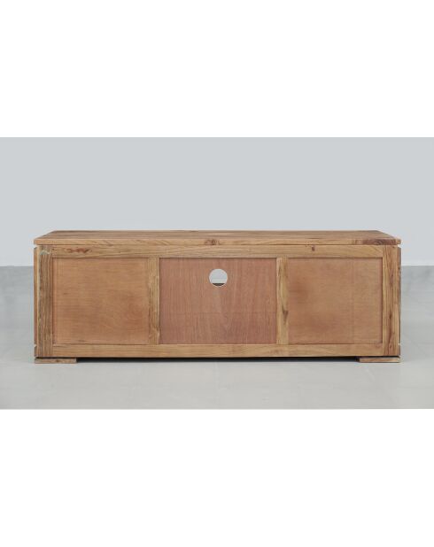 Meuble TV bois sculpté bicolore 160 2P 1T Acacia Maya Naturel - 160x40x55 cm