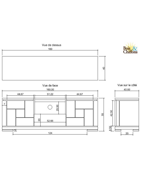 Meuble TV bois sculpté bicolore 160 2P 1T Acacia Maya Naturel - 160x40x55 cm