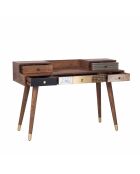 Bureau multi-matériaux peau de vache bois sculpté Naturel - 130x45x88 cm