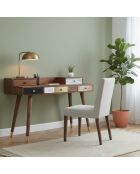 Bureau multi-matériaux peau de vache bois sculpté Naturel - 130x45x88 cm