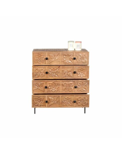 Commode sculptée 4 tiroirs Manguier Sculture Beige - 85x42x100 cm