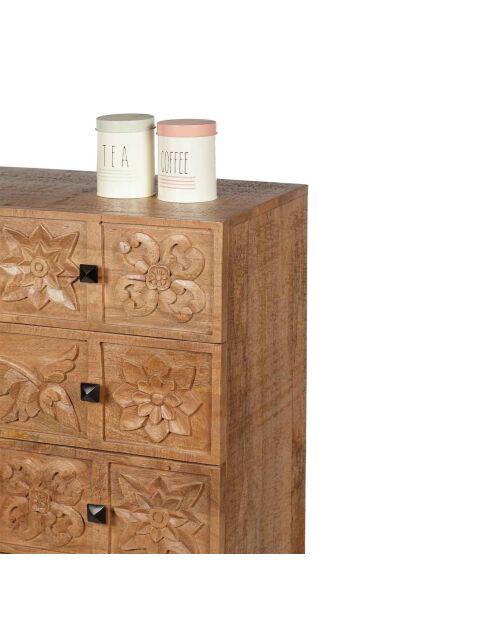 Commode sculptée 4 tiroirs Manguier Sculture Beige - 85x42x100 cm