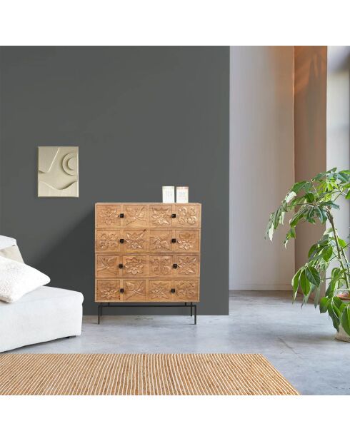 Commode sculptée 4 tiroirs Manguier Sculture Beige - 85x42x100 cm