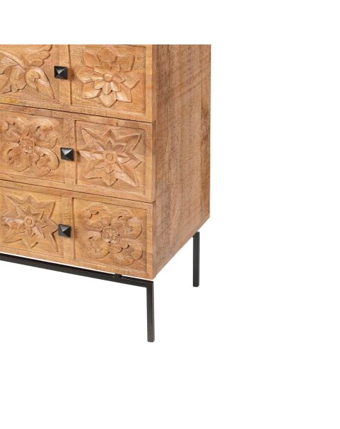 Commode sculptée 4 tiroirs Manguier Sculture Beige - 85x42x100 cm