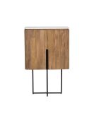 Buffet haut 2 portes plateau marbre blanc Manguier Kfir II Marron - 80x40x126 cm