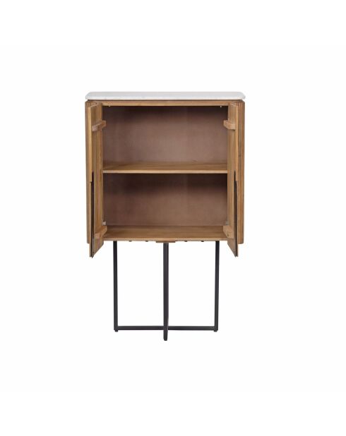 Buffet haut 2 portes plateau marbre blanc Manguier Kfir II Marron - 80x40x126 cm