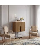 Buffet haut 2 portes plateau marbre blanc Manguier Kfir II Marron - 80x40x126 cm