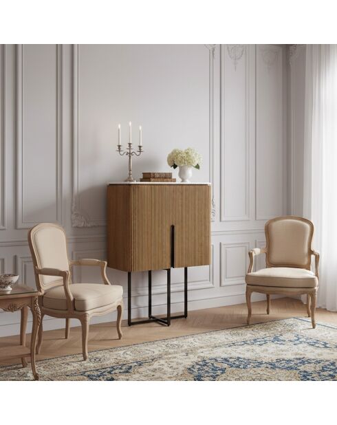 Buffet haut 2 portes plateau marbre blanc Manguier Kfir II Marron - 80x40x126 cm