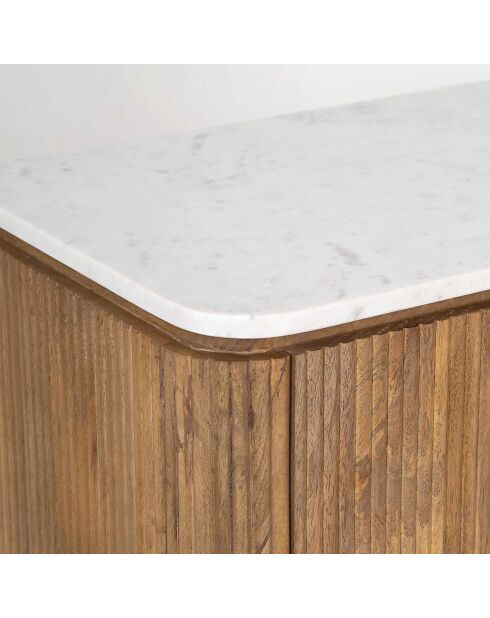 Buffet haut 2 portes plateau marbre blanc Manguier Kfir II Marron - 80x40x126 cm