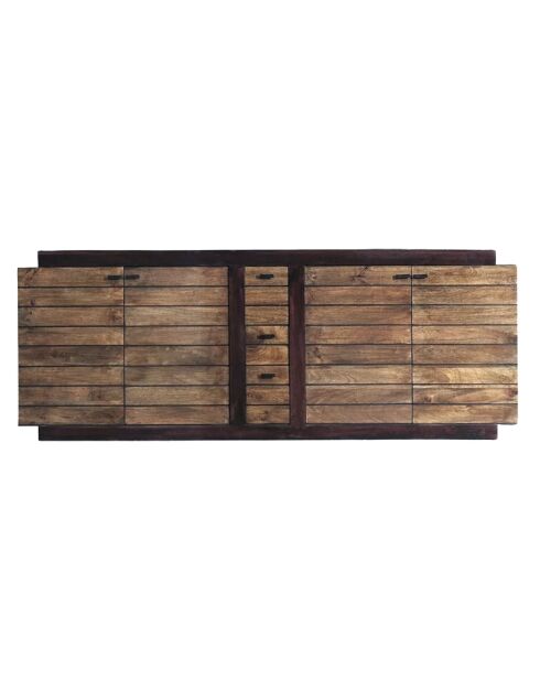 Buffet bois bicolore GM 4P 3T Manguier Herods Marron - 227x46x87 cm