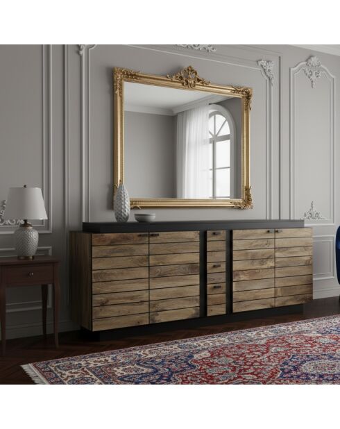 Buffet bois bicolore GM 4P 3T Manguier Herods Marron - 227x46x87 cm