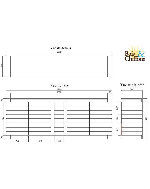 Buffet bois bicolore GM 4P 3T Manguier Herods Marron - 227x46x87 cm