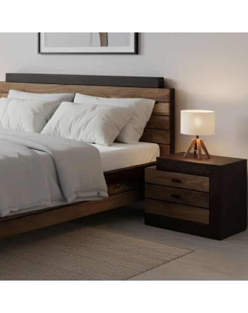 Chevet bois bicolore - débord gauche Naturel - 54x38x42 cm