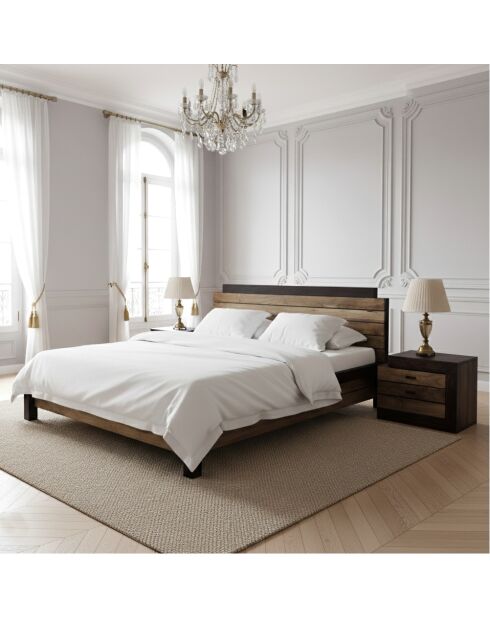 Chevet bois bicolore - débord gauche Naturel - 54x38x42 cm