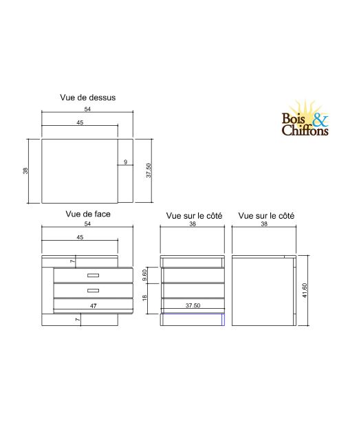 Chevet bois bicolore - débord gauche Naturel - 54x38x42 cm
