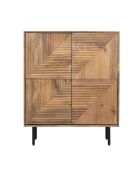 Buffet haut bois sculpté motif géométrique 4P Manguier Maglan Beige - 92x40x110 cm