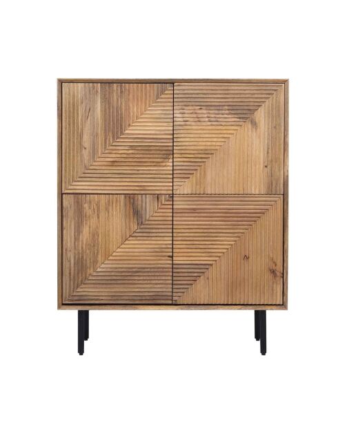 Buffet haut bois sculpté motif géométrique 4P Manguier Maglan Beige - 92x40x110 cm