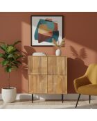 Buffet haut bois sculpté motif géométrique 4P Manguier Maglan Beige - 92x40x110 cm