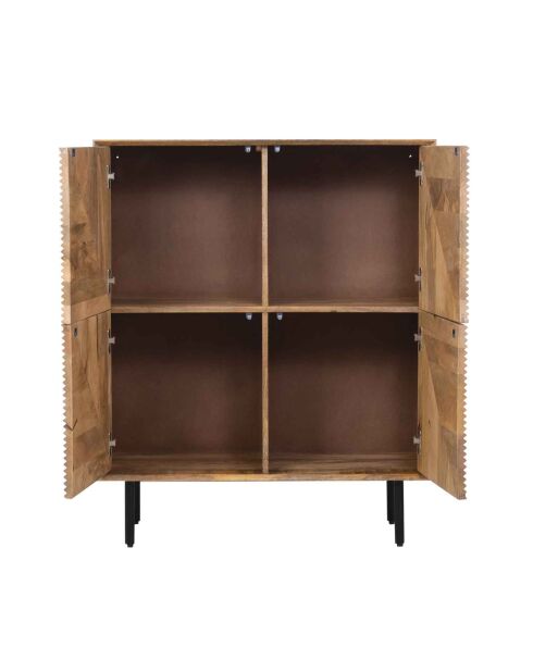 Buffet haut bois sculpté motif géométrique 4P Manguier Maglan Beige - 92x40x110 cm