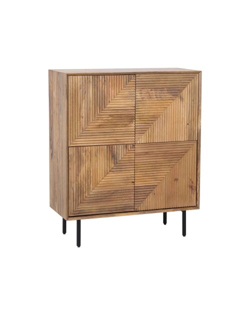 Buffet haut bois sculpté motif géométrique 4P Manguier Maglan Beige - 92x40x110 cm