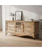 Buffet 2 portes 3 tiroirs Manguier Pondicherry Beige - 200x45x85 cm