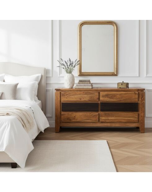 Commode 6 tiroirs Acacia Lisboa Marron - 140x45x70 cm